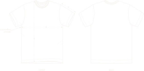 How to measure: A is chest width taken 2.5 cm below the armhole, B is length, C is sleeve